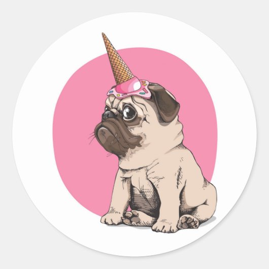 Pugicorn Ronde Sticker (Voorkant)