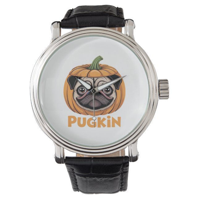 Pugkin Pug Halloween Happy Halloween Oversized T-S Horloge (Voorkant)