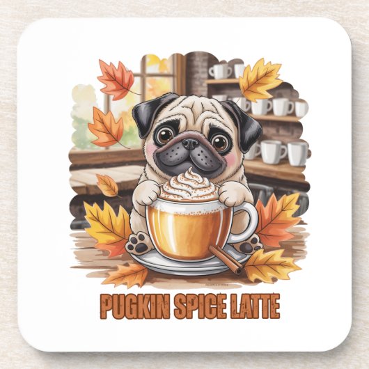 Pugkin Spice Latte – Cute Autumn Pug Coffee Design Bier Onderzetter (Voorkant)