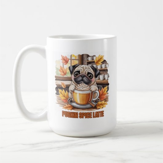Pugkin Spice Latte – Cute Autumn Pug Coffee Design Koffiemok (Links)
