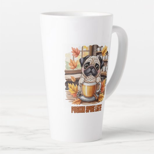 Pugkin Spice Latte – Cute Autumn Pug Coffee Design Latte Mok (Rechterhoek)