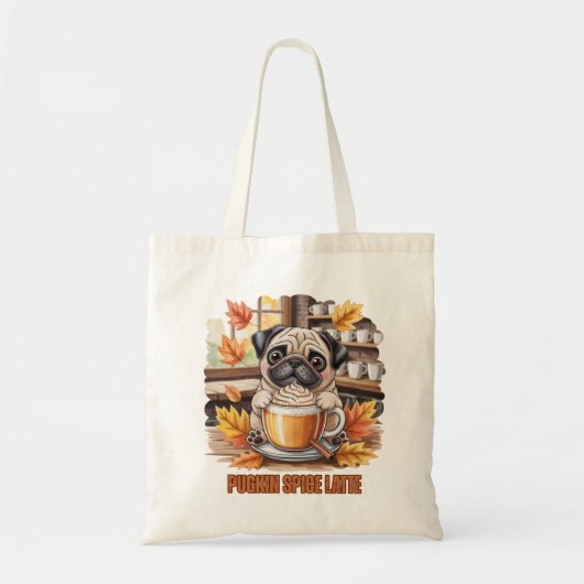 Pugkin Spice Latte – Cute Autumn Pug Coffee Design Tote Bag (Voorkant)