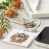 Pugkin Spice Latte Schattig Grappig Herfst Pug Hon Sleutelhanger (Voorkant Rechts)