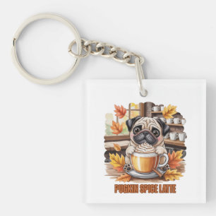 Pugkin Spice Latte Schattig Grappig Herfst Pug Hon Sleutelhanger