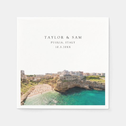 Puglia bruiloft aangepaste cocktail servet (Voorkant)