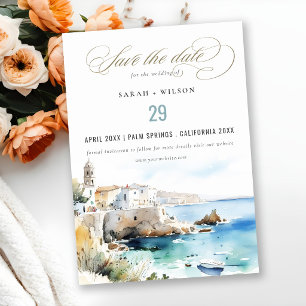 Puglia, Italië Aquarel Landschap Bruiloft Save The Date