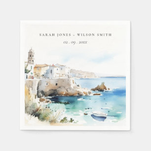 Puglia, Italië Aquarel Landschap Bruiloft Servet