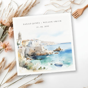Puglia, Italië Aquarel Landschap Bruiloft Servet