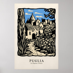 Puglia Italië Kunstprint Vintage Trulli Poster