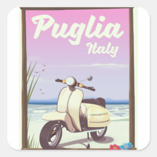 Puglia Italy Travel poster. Vierkante Sticker
