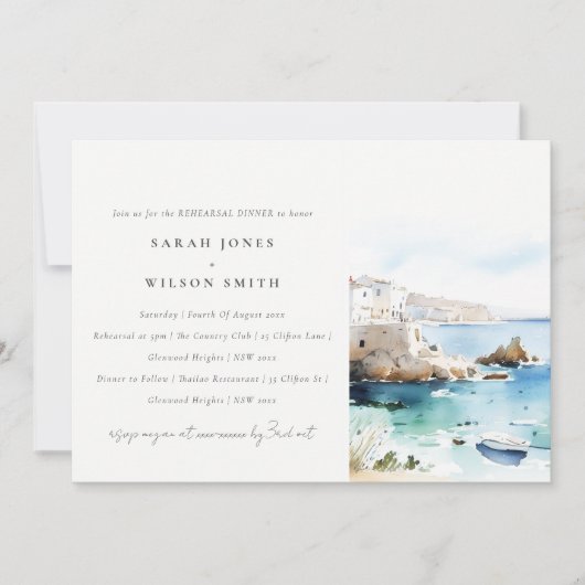 Puglia Italy Watercolor Landscape Rehearsal Dinner Kaart (Voorkant)
