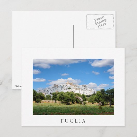 Puglia: witte briefkaart met olijfbomen (Voorkant / Achterkant)