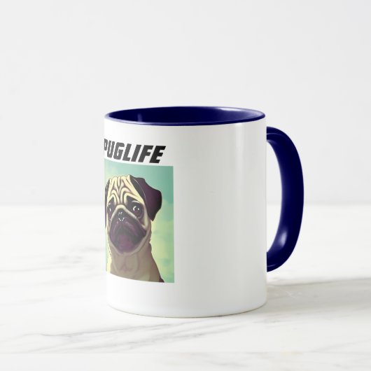 PUGLIFE Pug Puppy Dog Mok Shot Cute Eyes Portret (Voorkant rechts)