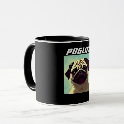 PUGLIFE Pug Puppy Ever Mok Shot Cute Portret (Voorkant links)