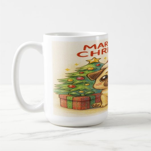 Pugmas: Cute Christmas Pug Mug Koffiemok (Links)