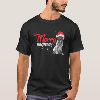 Pugmas Gelukkige Pug Hond Kerstman Hoed Sterren Pr T-shirt
