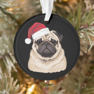 Pugmas Pug Kerstmannenhoed Vrolijk Kerstmis Xmas V Ornament