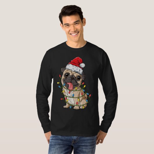 Pugmas voor kerstmis met kerstbomen t-shirt (Voorkant volledig)