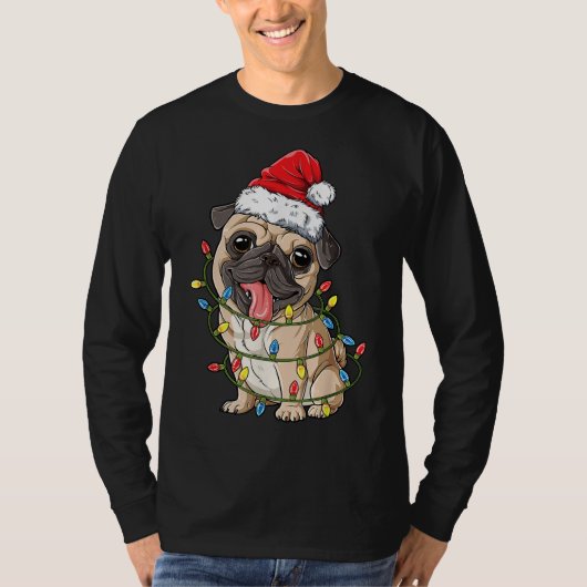 Pugmas voor kerstmis met kerstbomen t-shirt (Voorkant)