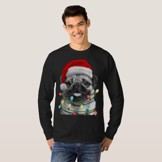 Pugmas voor kerstmis met kerstbomen t-shirt (Voorkant volledig)