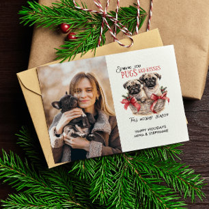 PUGS AND KISESS HOND THEMA KERST SINGLE FOTO FEESTDAGENKAART