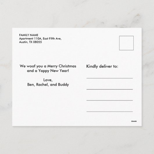 PUGS AND KISESS HONDENTHEMA KERSTMIS FOTO FEESTDAGENKAART (Achterkant)