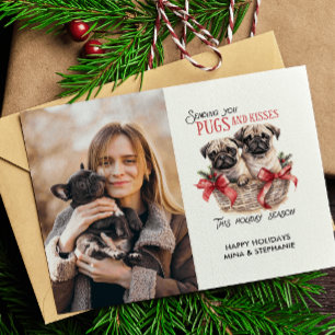 PUGS AND KISESS HONDENTHEMA KERSTMIS FOTO FEESTDAGENKAART