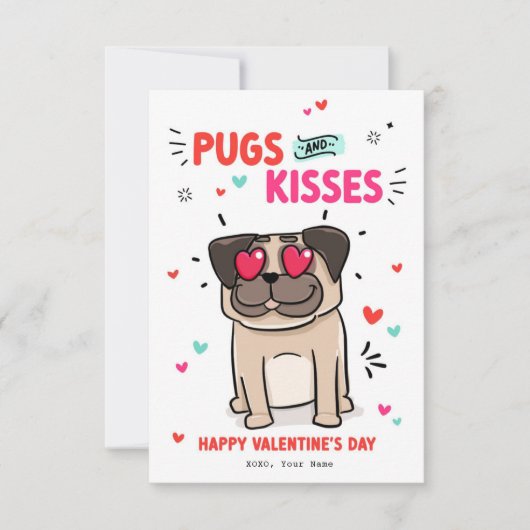 Pugs and Kisses Dog Pun Pug puppy Valentijns kaart (Voorkant)