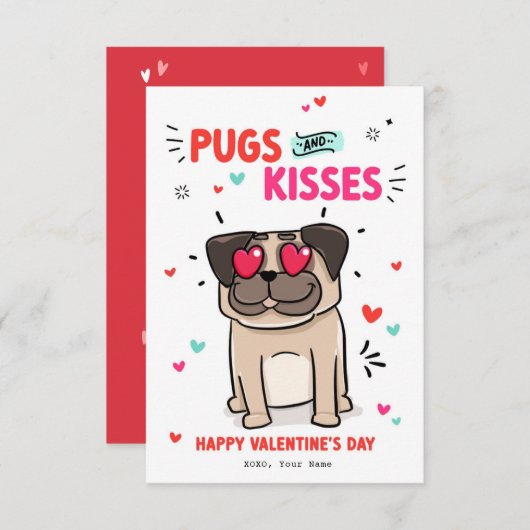 Pugs and Kisses Dog Pun Pug puppy Valentijns kaart (Voorkant / Achterkant)