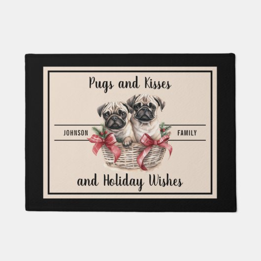 Pugs and Kisses Holiday Wishes Hondenliefhebber Mo Deurmat (Voorkant)