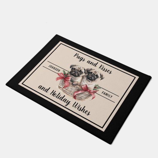 Pugs and Kisses Holiday Wishes Hondenliefhebber Mo Deurmat (Schuin)
