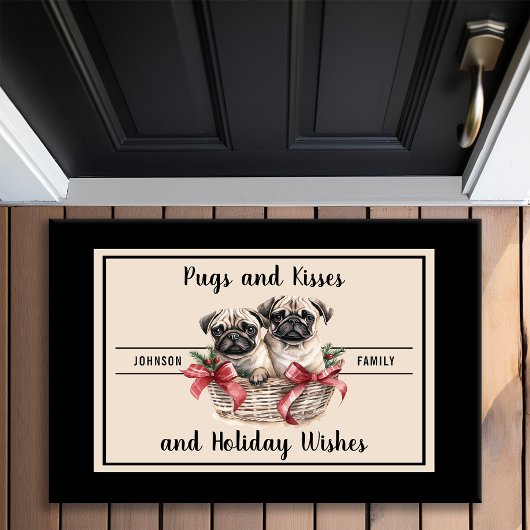 Pugs and Kisses Holiday Wishes Hondenliefhebber Mo Deurmat
