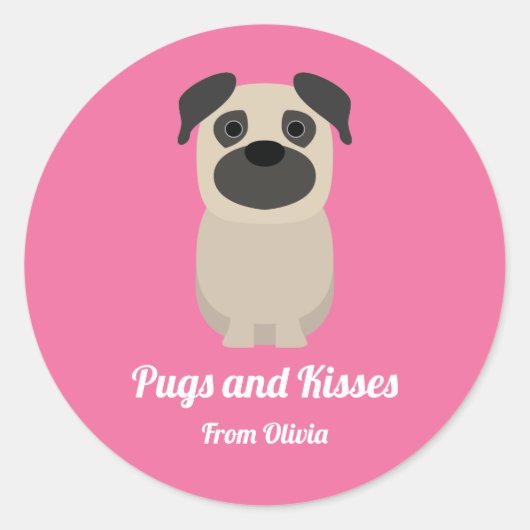 Pugs and Kisses, Pug Dog Valentijnsdag Ronde Sticker (Voorkant)