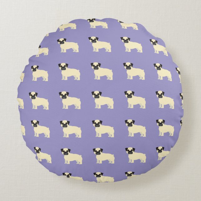 Pugs, Bleek Paars Rond Kussen (Voorkant)