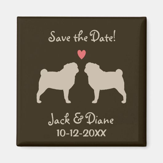 Pugs Bruiloft Bewaar de Datum - Tan on Brown Magneet (Voorkant)