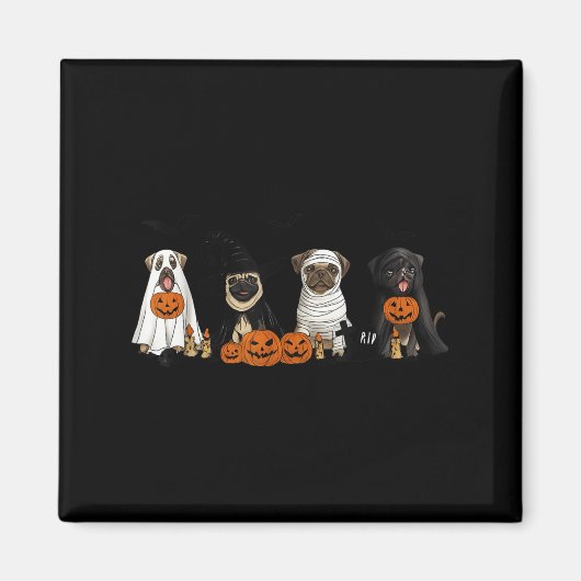 Pugs Dog Lovers - Pug Ghost Pug Witch Pug Hallowee Magneet (Voorkant)