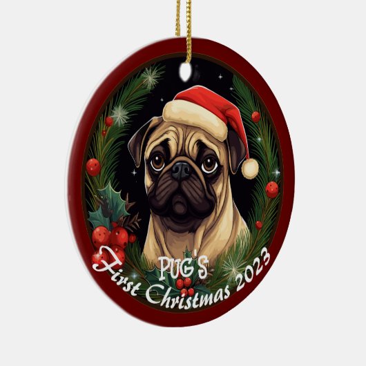 Pug's eerste Kerstmis Keramisch Ornament (Rechts)