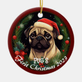 Pug's eerste Kerstmis Keramisch Ornament (Voorkant)