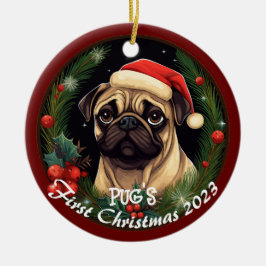 Pug's eerste Kerstmis Keramisch Ornament