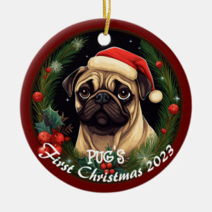 Pug's eerste Kerstmis Keramisch Ornament