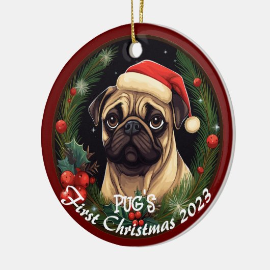 Pug's eerste Kerstmis Keramisch Ornament (Links)