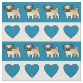 Pugs en harten - Blauw Stof (Swatch)
