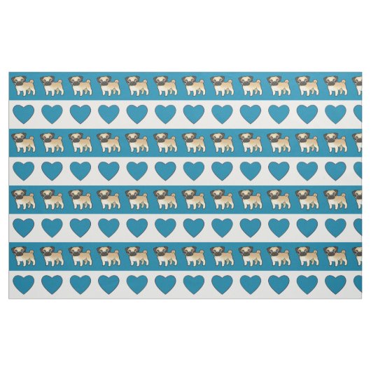 Pugs en harten - Blauw Stof (Fat Quarter)