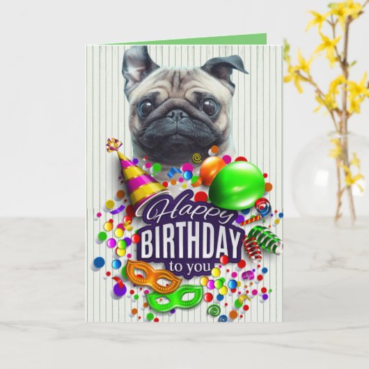 Pugs en Kisses Birthday Kaart (Gele Bloem)