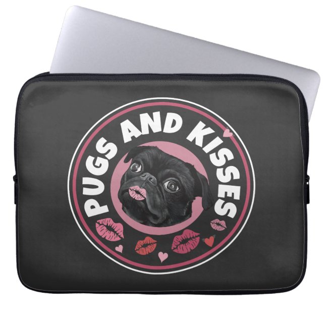 Pugs en Kisses | Cute Pun | Pug Lovers Laptop Sleeve (Voorkant)