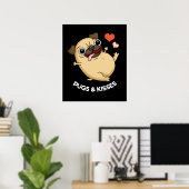 Pugs en Kisses Funny Pug Doggy Pun Dark BG Poster (Thuiskantoor)