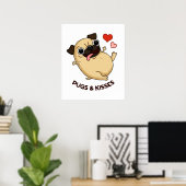Pugs en Kisses Funny Pug Doggy Pun Poster (Thuiskantoor)