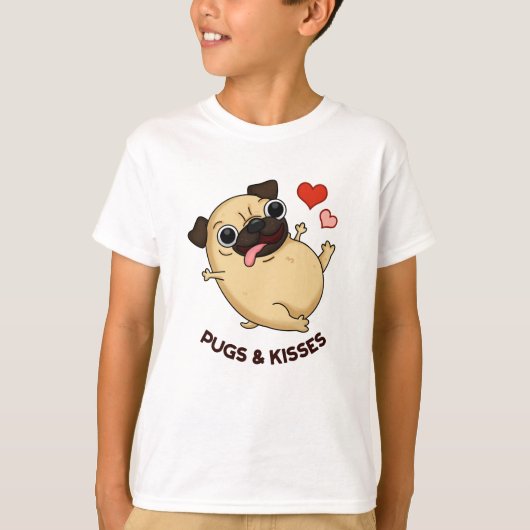 Pugs en Kisses Funny Pug Doggy Pun T-shirt (Voorkant)