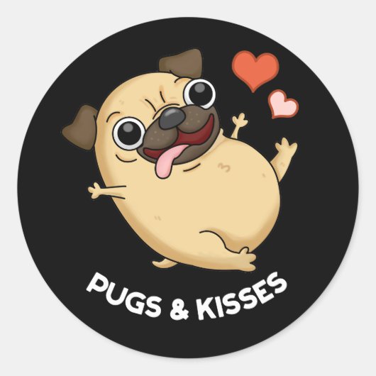 Pugs En Kisses Grappige Hond Pun Donker BG Ronde Sticker (Voorkant)