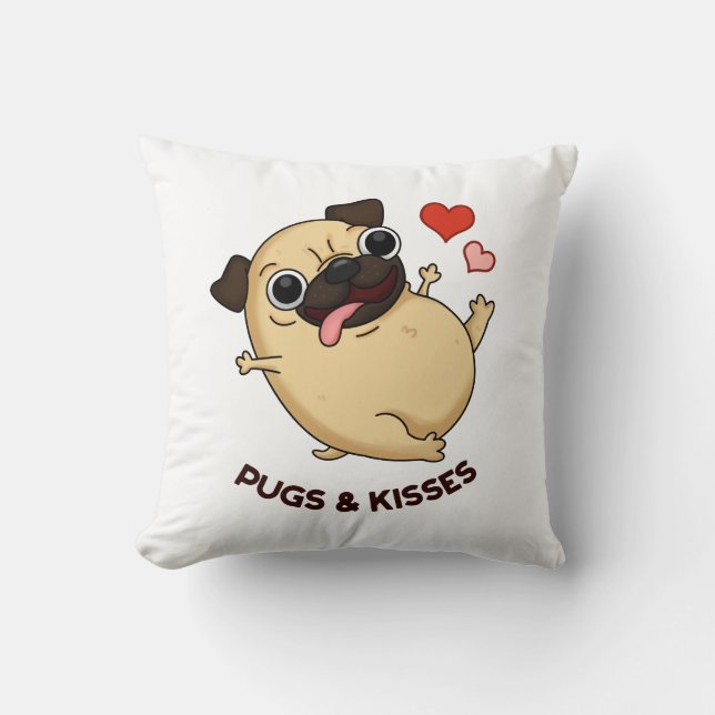 Pugs En Kisses Grappige Hond Pun Kussen (Voorkant)